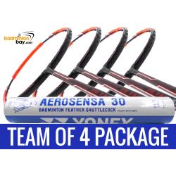 Team Package: 1 Tube Yonex AS30 Shuttlecocks + 4 Rackets - Apacs Zig Zag Speed Orange (Prime Version) Compact Frame Badminton Racket